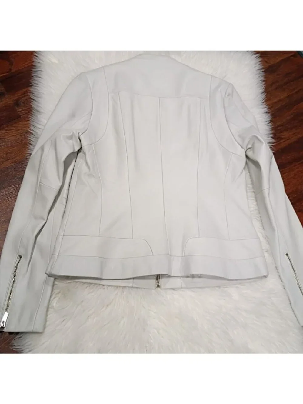 Wilsons Leather M Buttersoft Womens Slate White Clean Preppy Jacket Zip Pockets - Picture 5 of 16